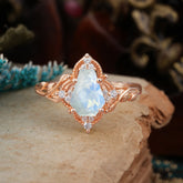 Antique Nature Inspired Coffin-Cut Moonstone Engagement Ring